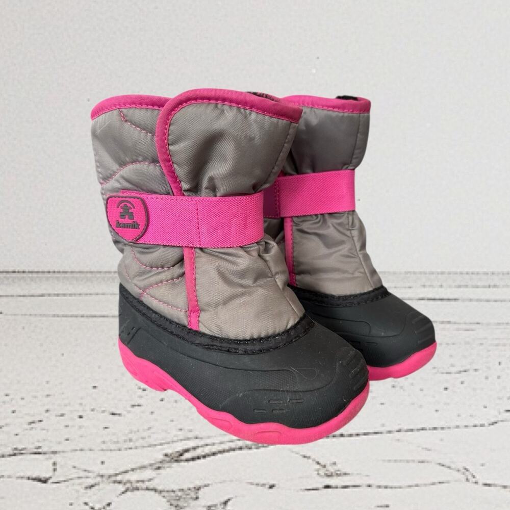 Kamik Snowbug 5 Waterproof Winter Snow Boots Preschool Toddler Size 10 Gray/Pink